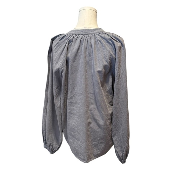 Faherty Naomi Linen Blend Balloon Sleeve Gray Button Down Blouse Womens Small - Picture 5 of 13